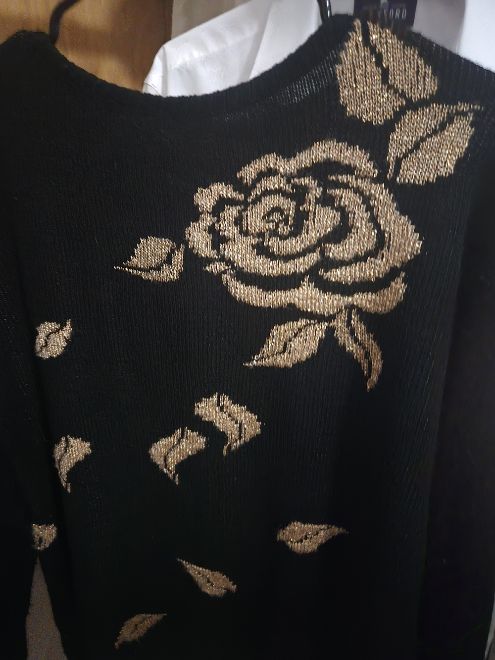 Vintage 80's Black Sweater with Gold Rose